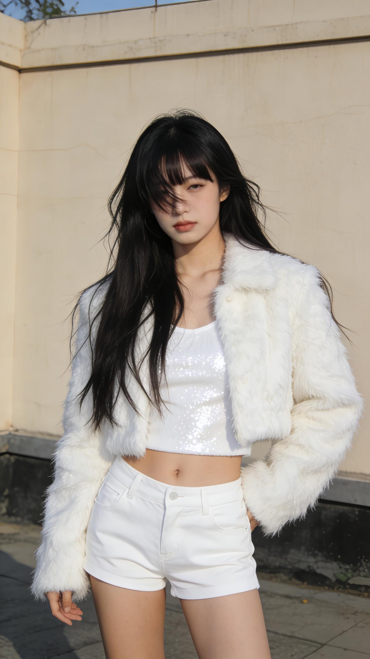 甜美少女风，毛绒外套搭配闪亮上衣，夏日清新穿搭！🌞👗💖时尚穿搭 美女