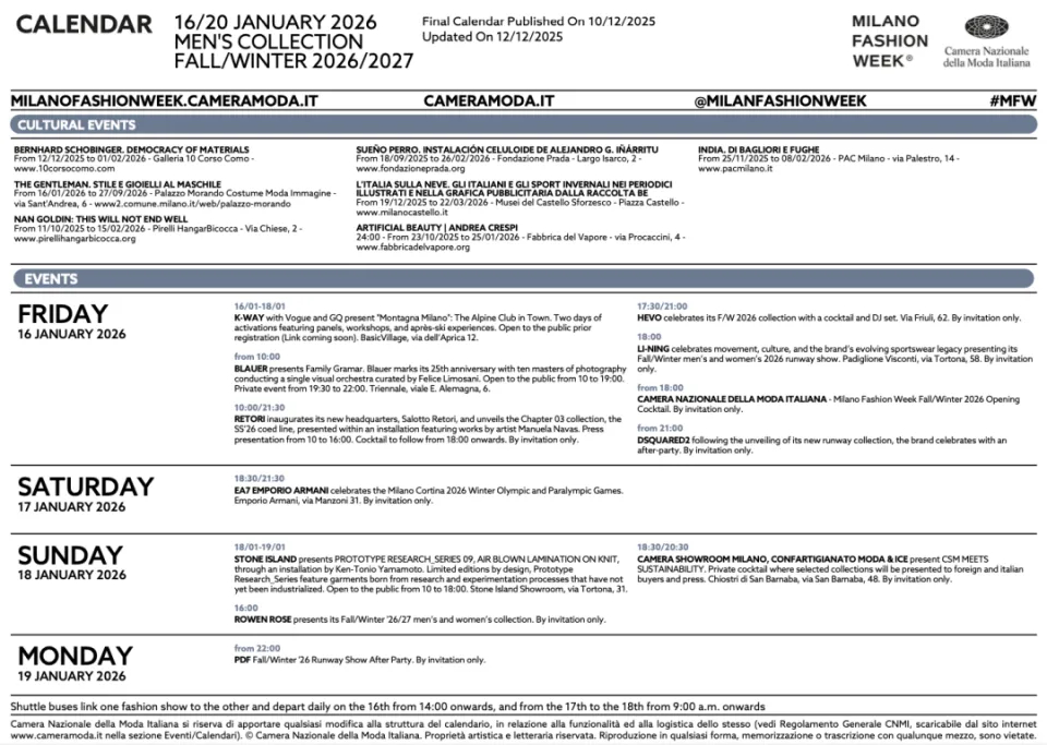 时尚灵感解读 2026秋冬米兰男装周、巴黎男装周、巴黎高订周、伦敦时装周日程20