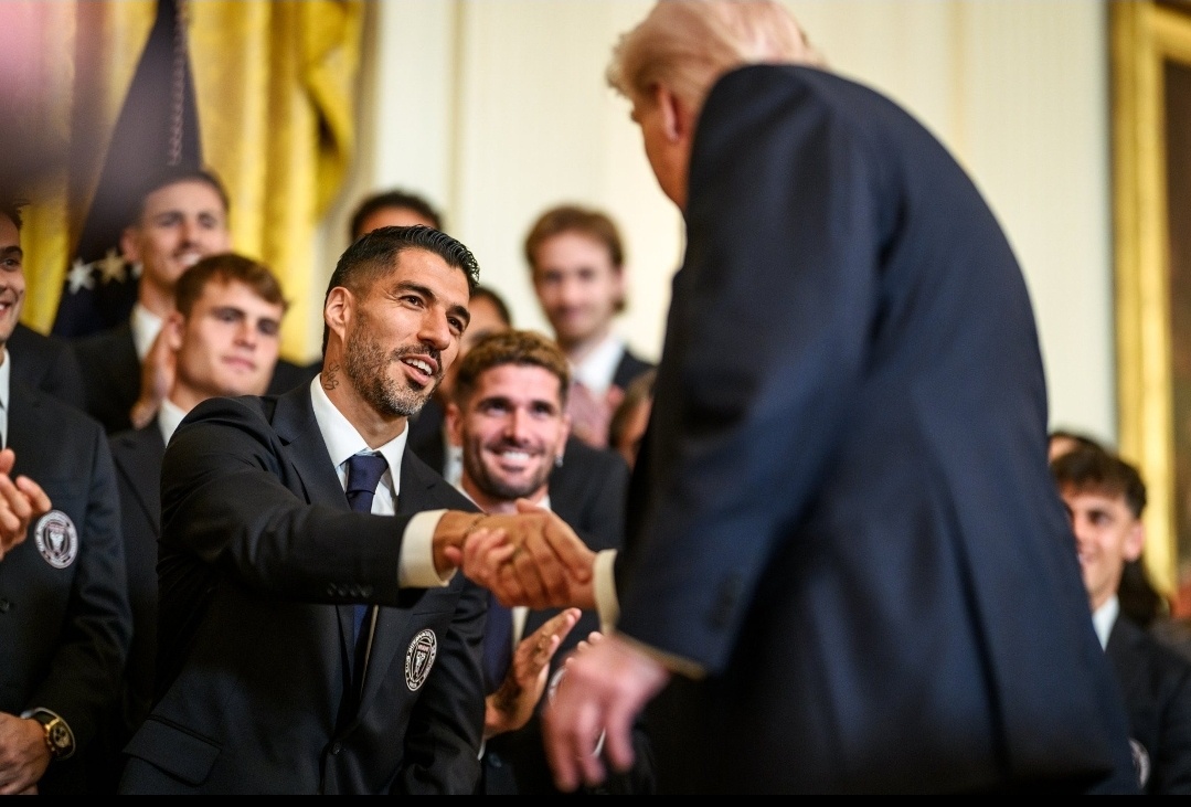 苏亚雷斯和特朗普特朗普在白宫接见梅西