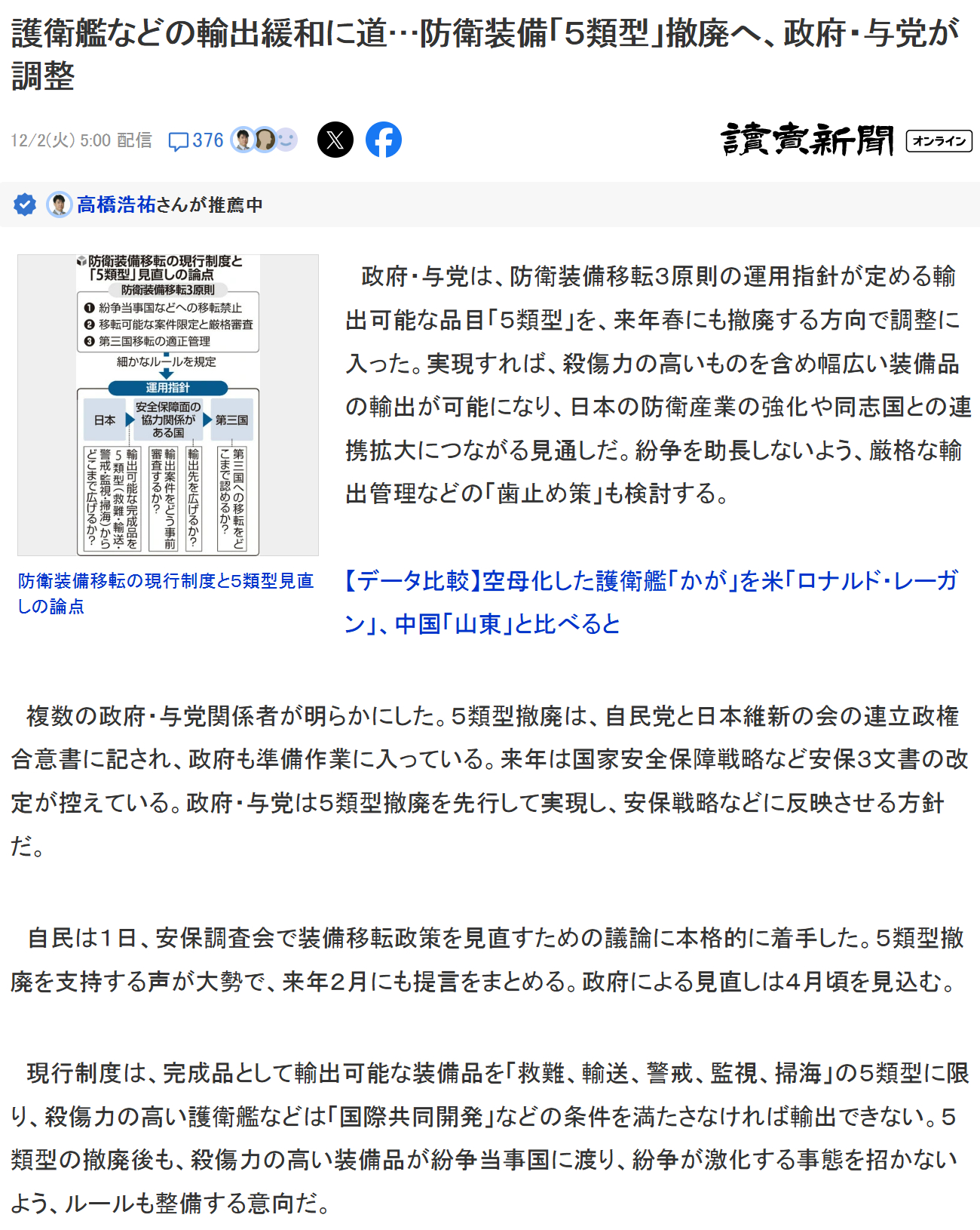 霓虹“自维政权”拟在来年春废除防卫装备出口五类型的限制