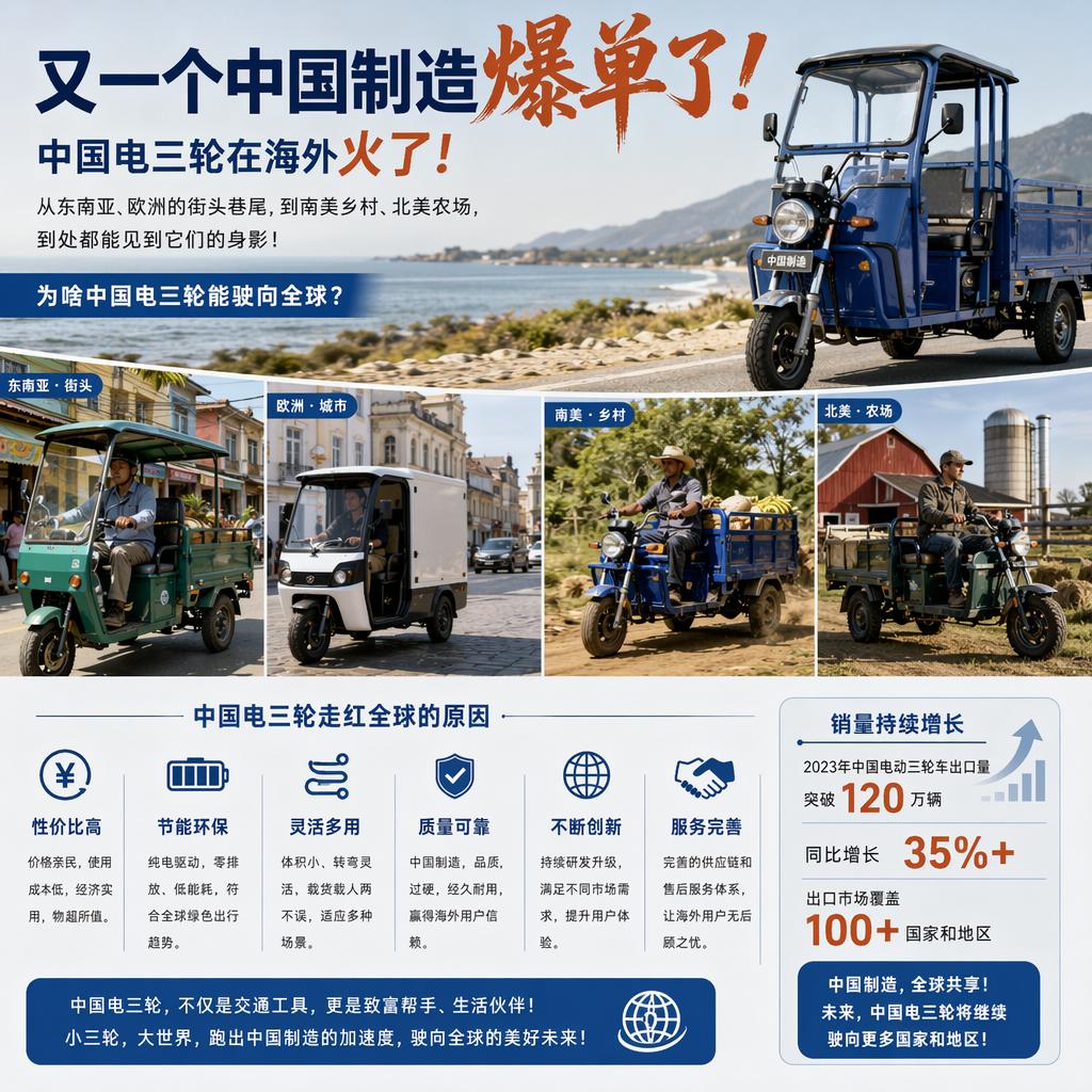 前几天刷到一个视频，一个美国农场主开着辆中国产的电三轮，后斗装满草料，在田埂上跑