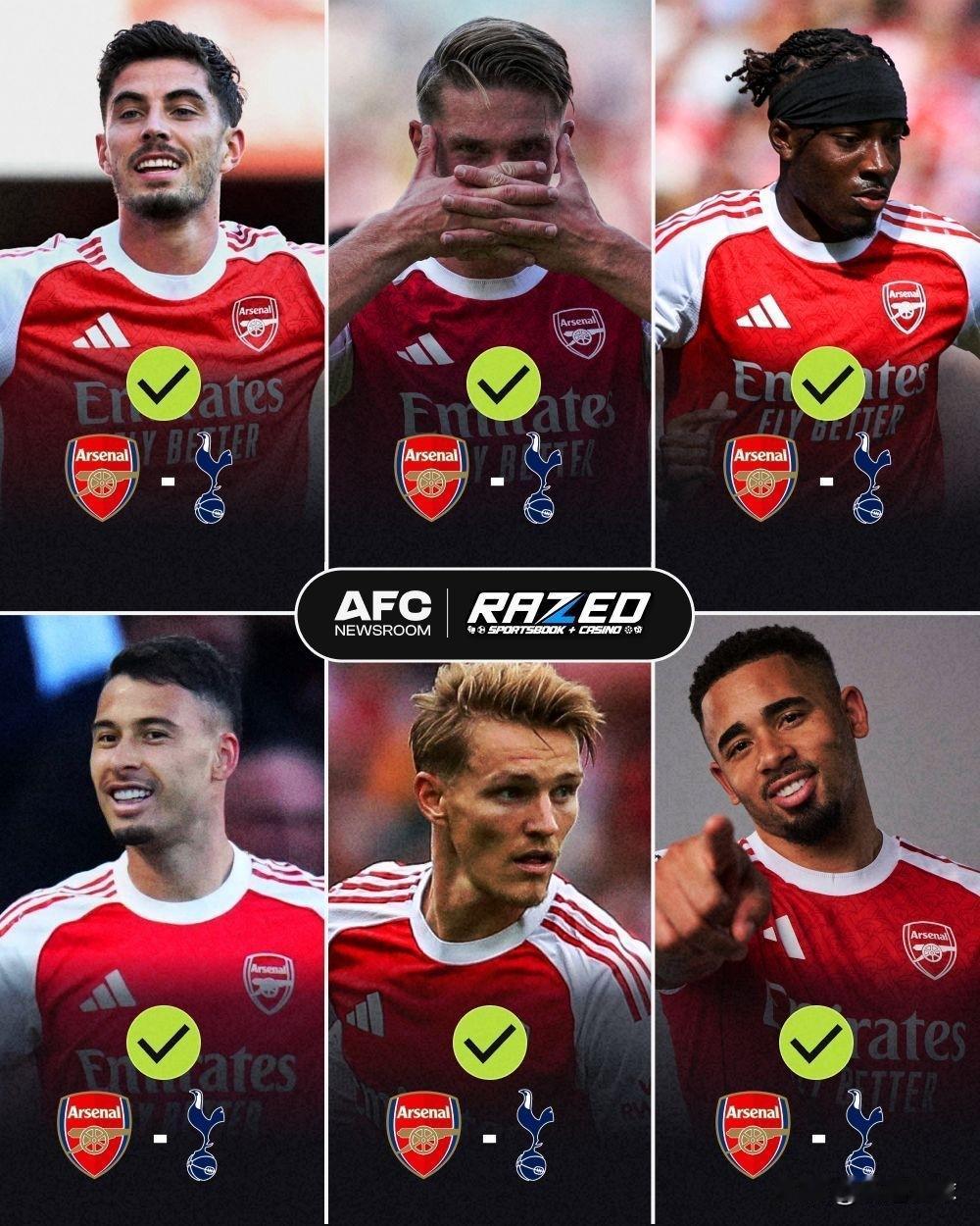 就问热刺的防线顶不顶得住？
据伦敦足球网报道，有五名阿森纳球员预计将在即将到来的