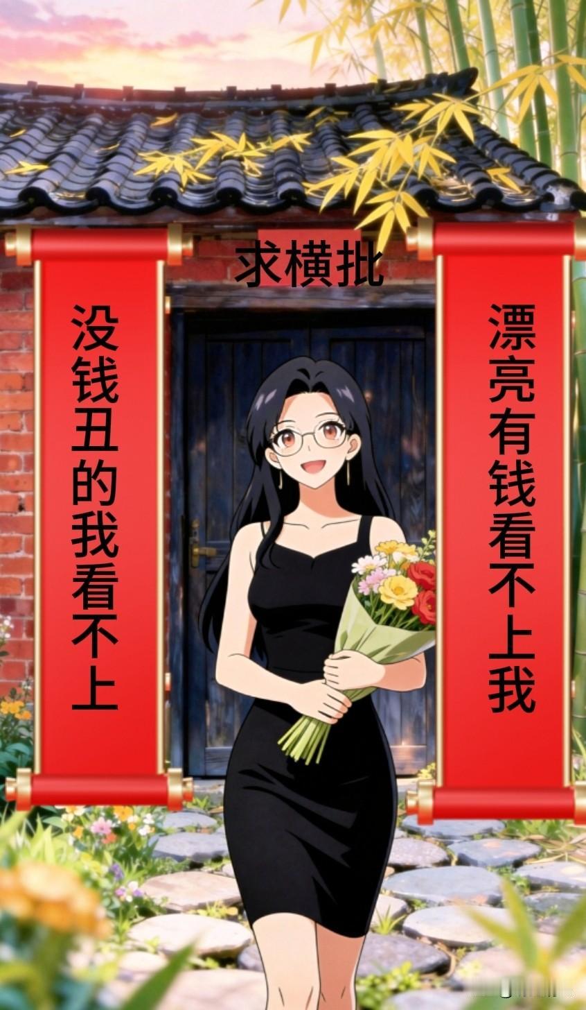 缺一个惊艳横批，才华横溢的你请赐墨留香
上联:漂亮有钱看不上我
下联:没钱丑的我