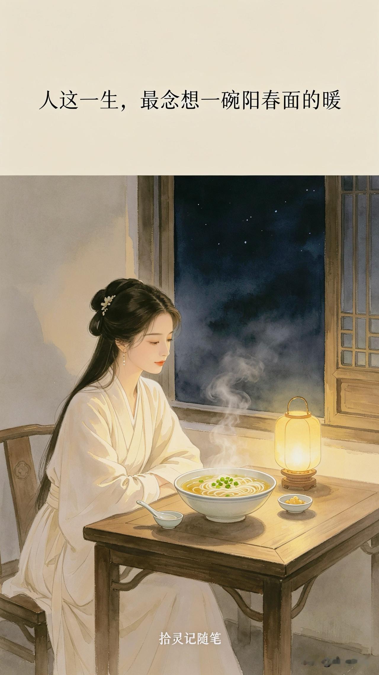 人这一生，最念想的，往往是一碗阳春面的暖。

昨晚临睡前，肚子突然空叫了一声。