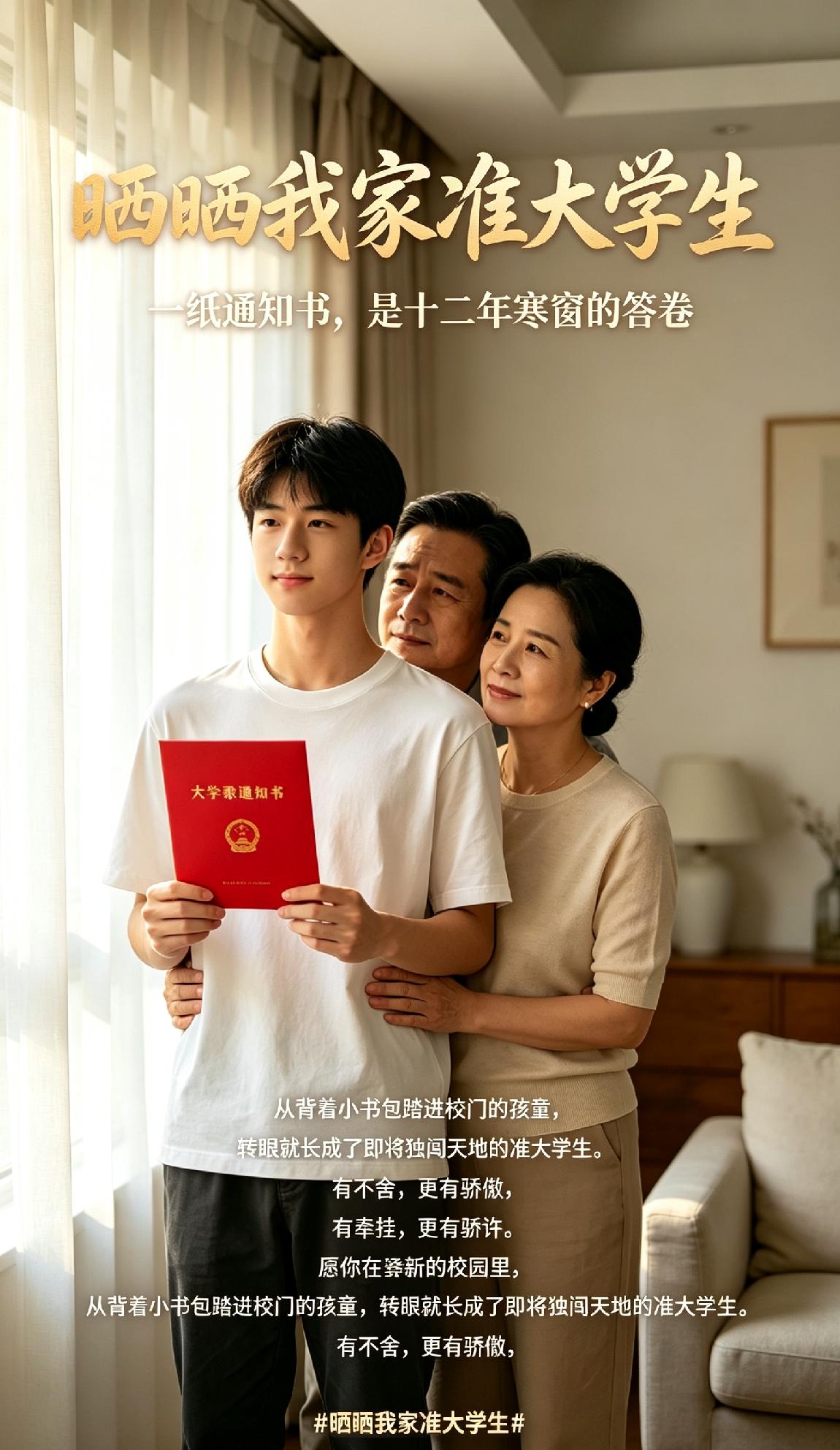 一纸通知书，是十二年寒窗的答卷，也是你奔赴远方的入场券。
从背着小书包踏进校门的