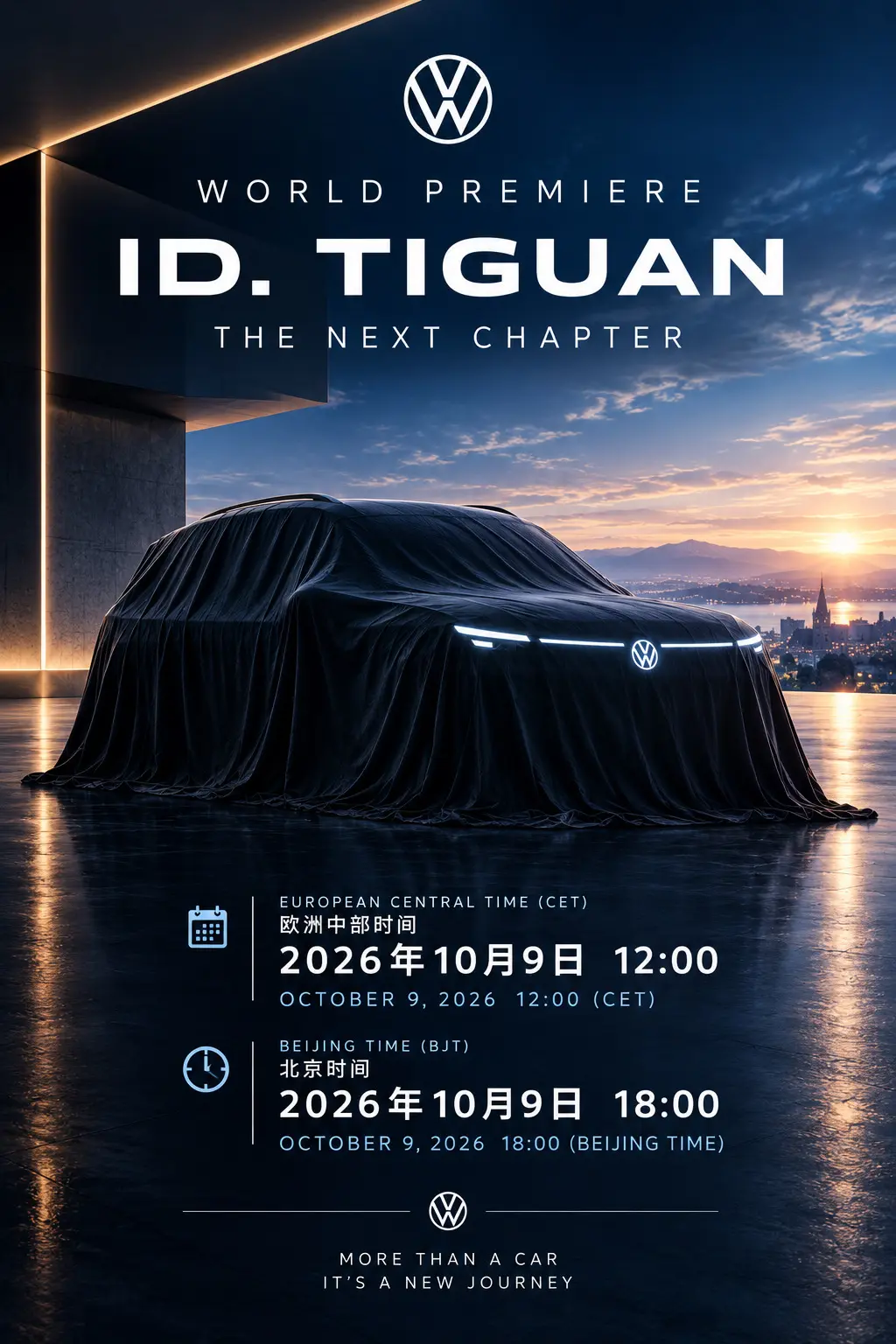 全新大众ID.Tiguan 2026年10月9日 欧洲中部时间12:0...