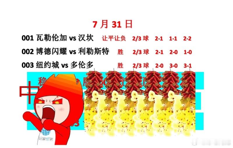 7.31最后一天足球赛事前瞻，今晚我们继续光芒万丈，三连好评在向我们招手！美职业
