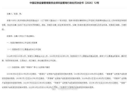 【公募再曝“老鼠仓”！基金经理控制多个账户获利7.5万，罚没超41万】 深圳证监