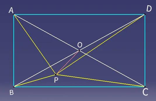 利用中线定理证明几何等式
如图一，P为矩形ABCD内任一点，则有PA²+PC²=