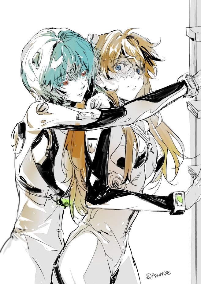 新世纪福音战士动漫 明日香绫波丽穿着战斗服好百合啊.[允悲]绘：Awnnxe ​