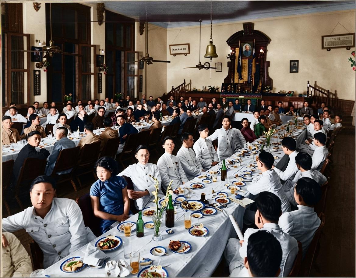 这是民国时期交通大学第37届毕业典礼全体在校教职员工、本届毕业学子齐聚一堂，举办