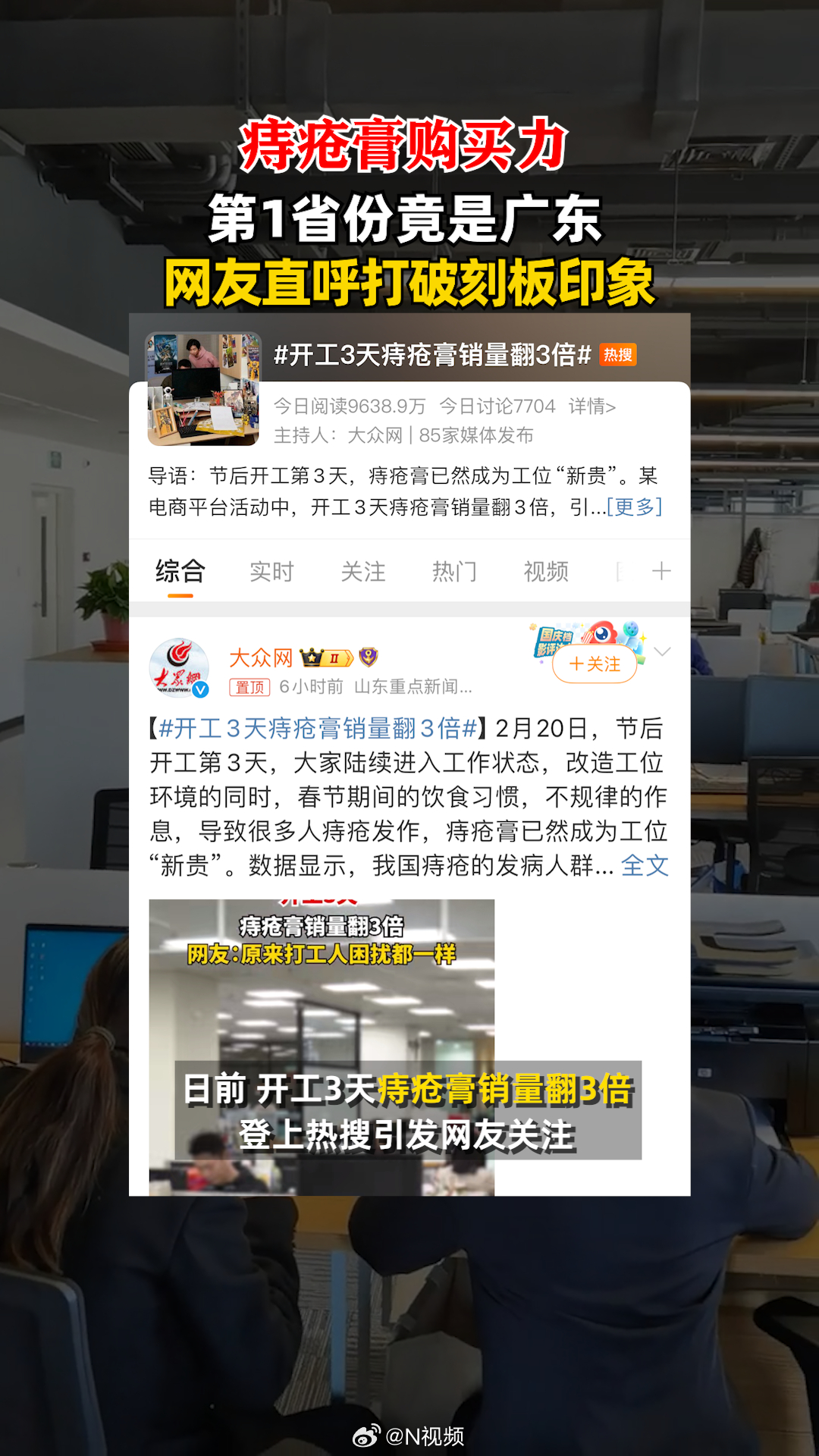 【#痔疮膏购买力广东全国第1#】2月20日，日前开工3天痔疮膏销量翻3倍，冲上热