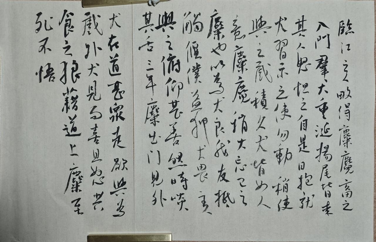 临江之人，畋得麋麑，畜之。入门，群犬垂涎，扬尾皆来。其人怒。怛之。自是日抱就犬，
