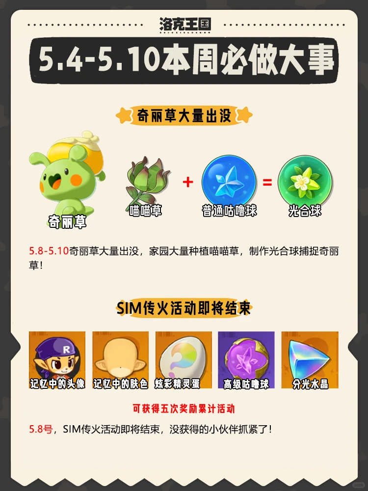 盘点洛克王国世界5.4-5.10必做的五件大事