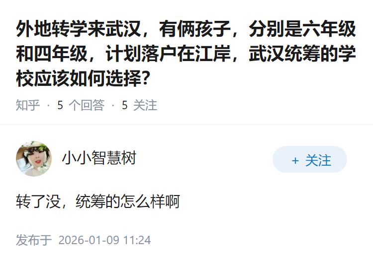 外地转学来武汉，有俩孩子，分别是六年级和四年级，计划落户在江岸，武汉统筹的学校应