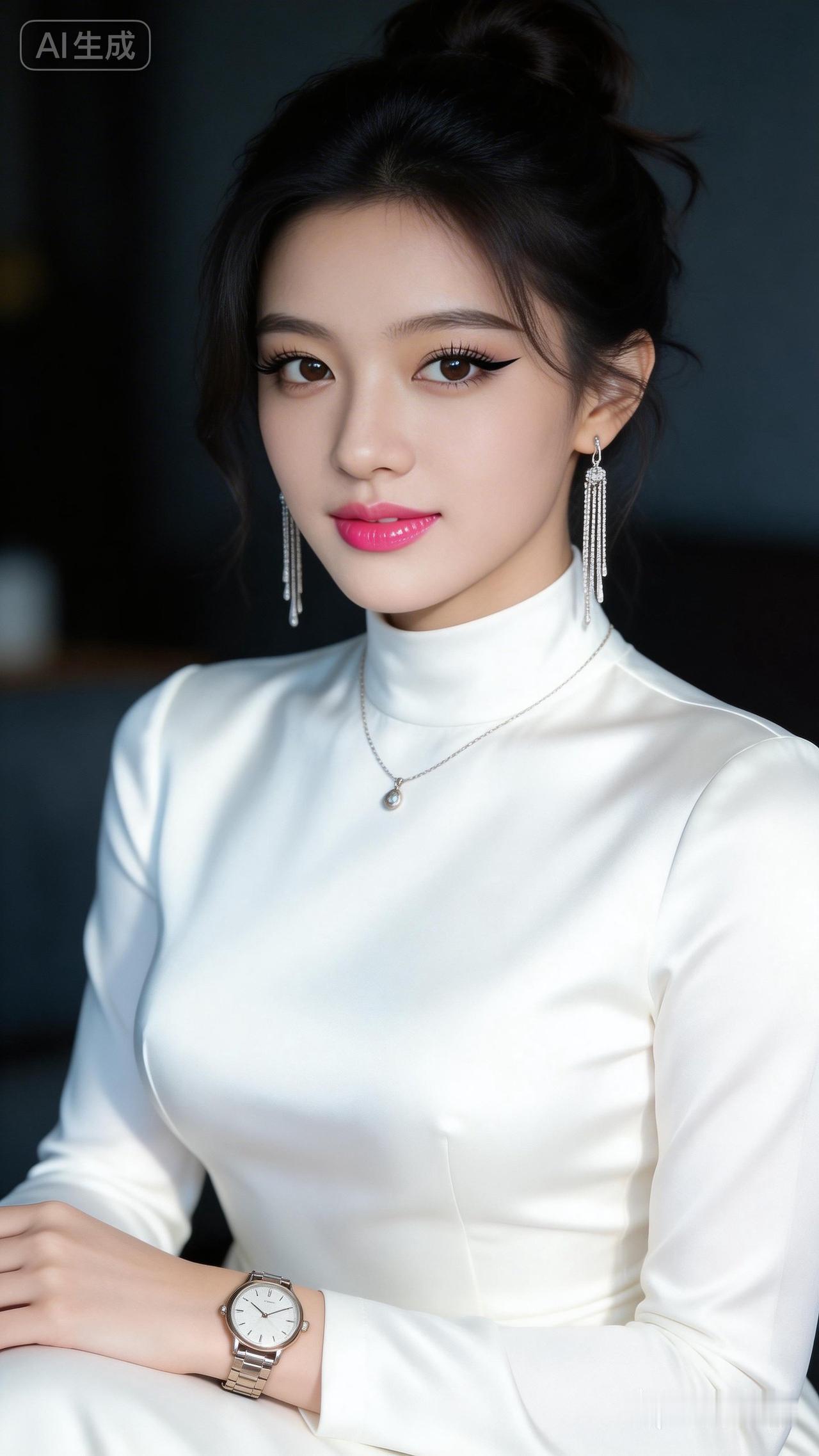 优雅白衣少女，精致妆容，时尚配饰，尽显气质！