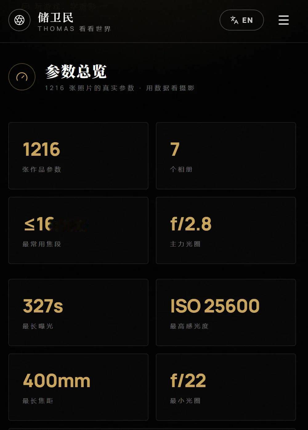 统计了全部照片，我最常用光圈竟然是f2.8[笑哭]

在新建的个人网站上，我让A