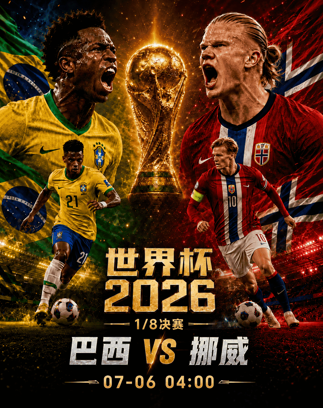 美加墨世界杯世界杯 1/8 决赛 【今晚凌晨4点！巴西大战挪威，历史克星再相遇！