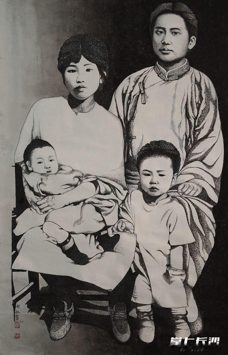 缅怀伟人风采一一瞻仰伟人全家福国画《如愿》

众所周知，革命战争时期由于历史原因