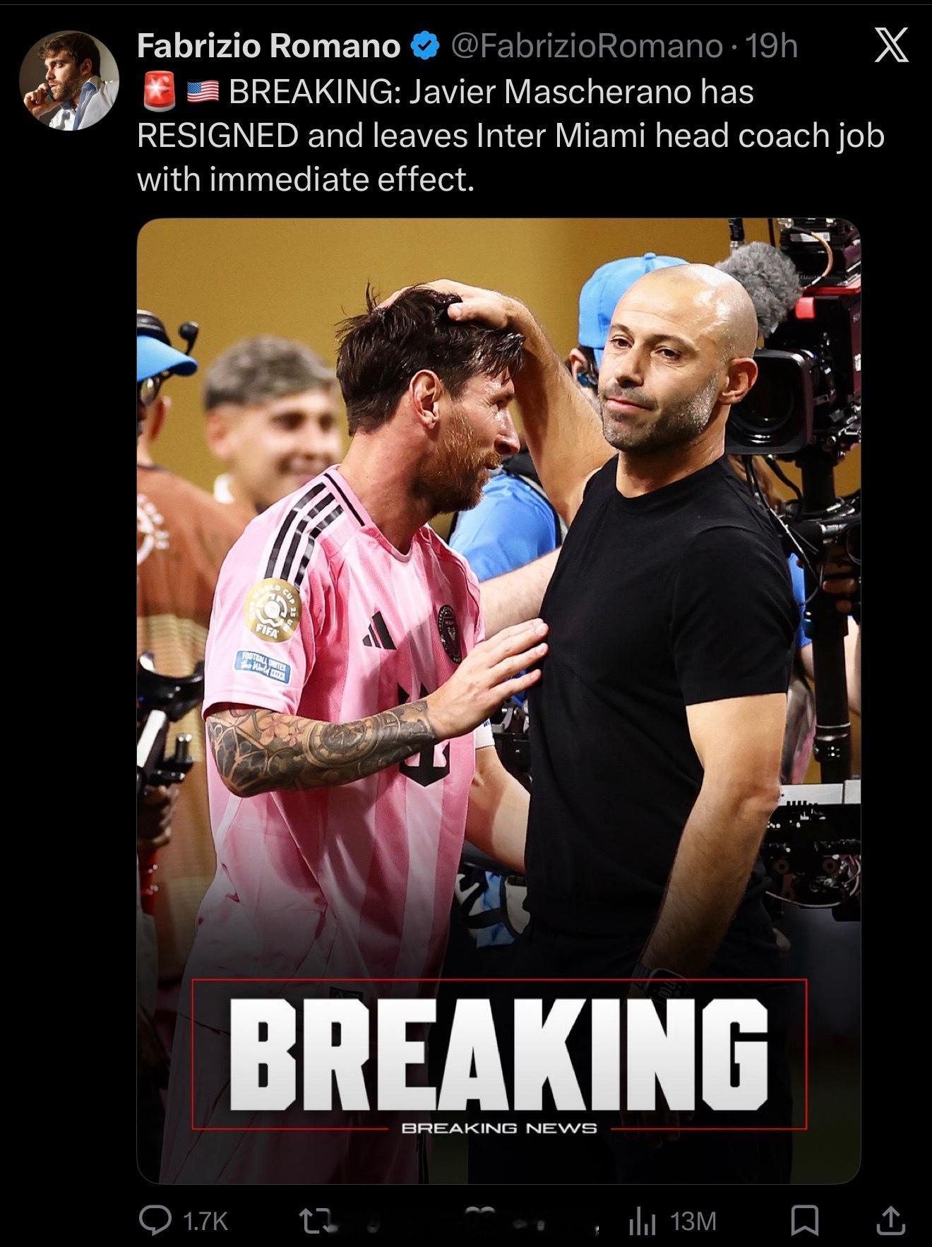 国际迈阿密主帅下课。梅西新主帅？好像国际迈阿密有意卡塞米罗？ 