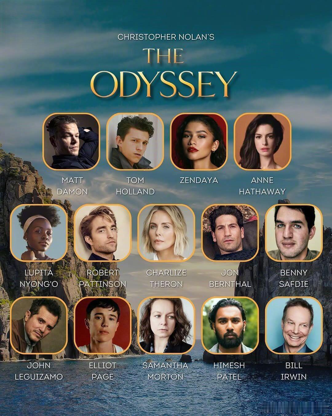 诺兰《奥德赛》公布部分演员饰演的角色🎬马特・达蒙 饰 奥德修斯；汤姆・赫兰德 