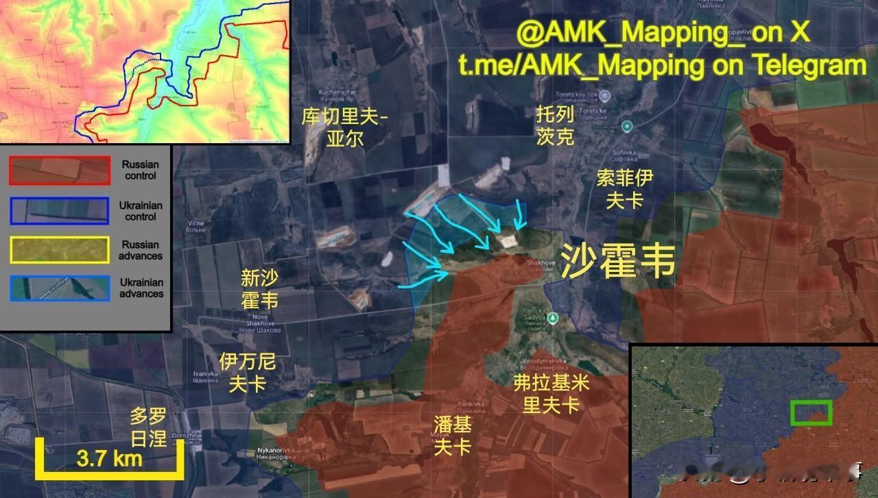 新西兰信源“AMK_Mapping”报告称，在多布罗皮利亚方向，乌军继续从北部向