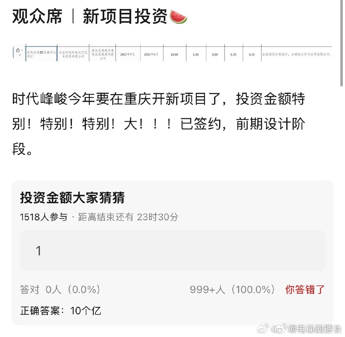 时代峰峻投资了10个亿的新项目！李飞不亏是房地产出身，文娱纵横10多年依然不忘初
