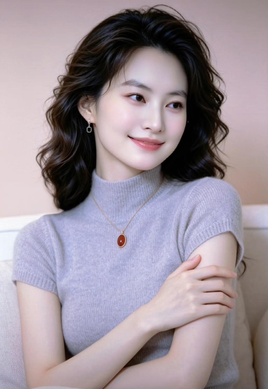 这姑娘笑得真甜，穿着也很舒服。