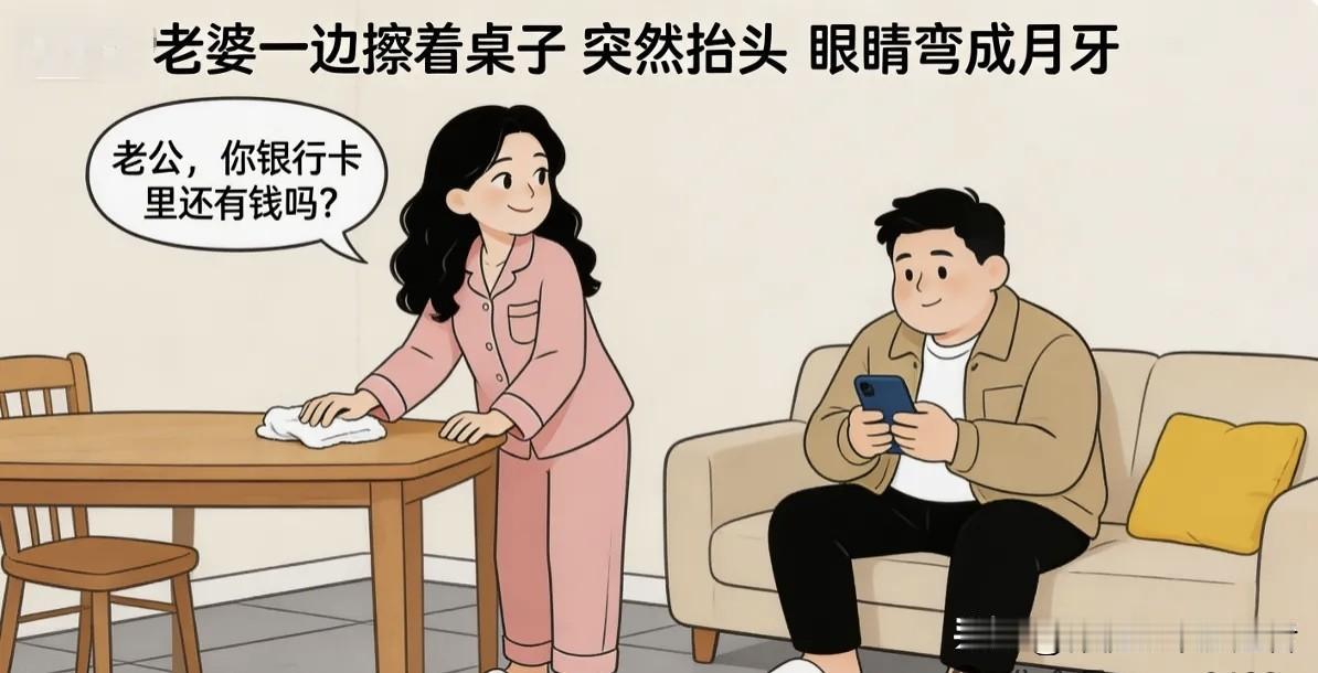 趣味漫画：老婆：老公，你银行卡里还有钱吗？有啊，怎么了？老婆：我敢把我银行卡的钱