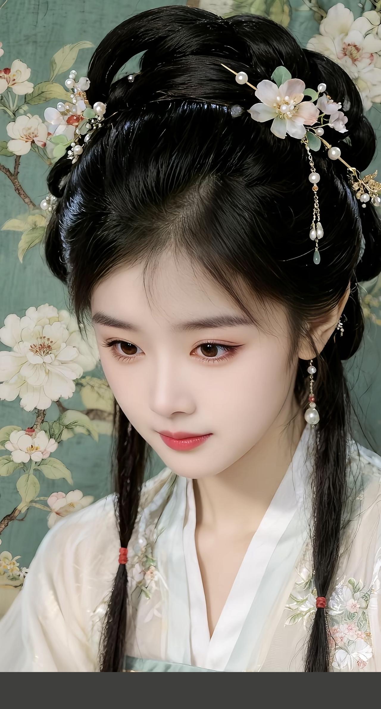 云鬓簪花缀玉珰，
柔荑半敛暗生香。
眼波似带春庭雨，
不与群芳竞艳阳。
美女 清