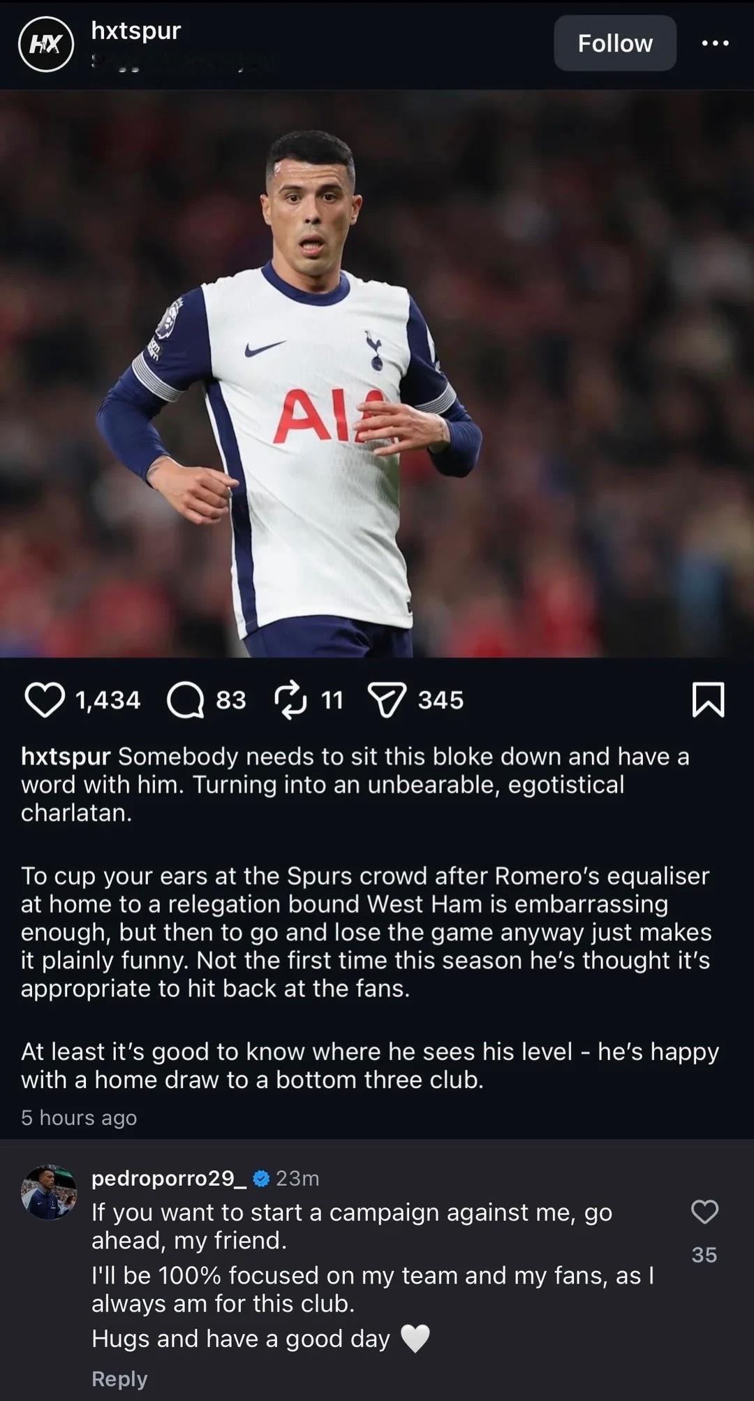 有球迷在Instagram上发帖：有人真的该好好和这家伙谈谈了。他现在变得越来越