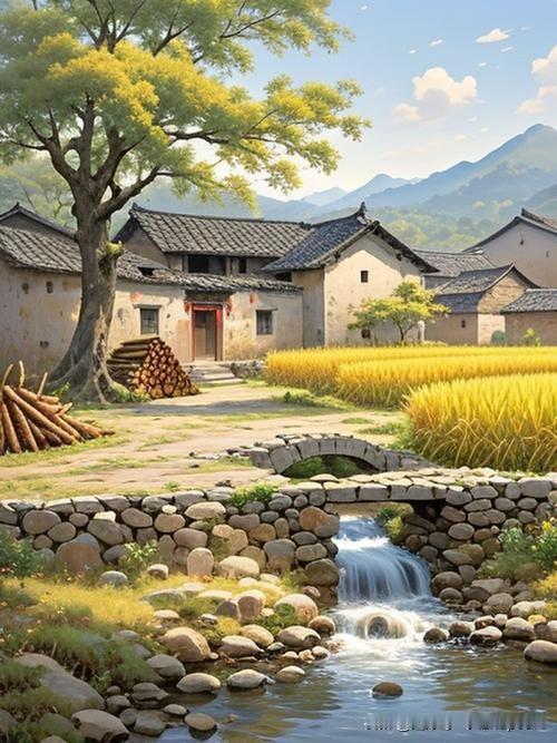 《五里牌边》
——宋·徐玑
路绕山根石磴斜，
小桥流水树交加。
柴门半掩无人到，