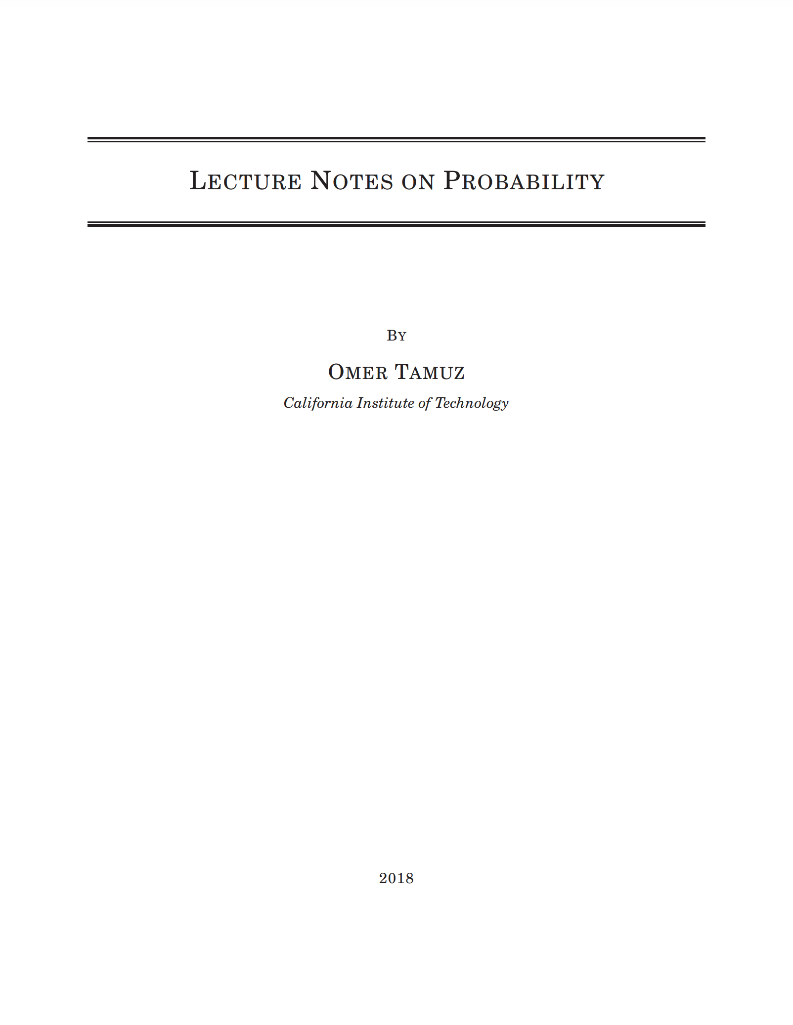 一份加州理工大学的概率论讲义。www.tamuz.caltech.edu/tea