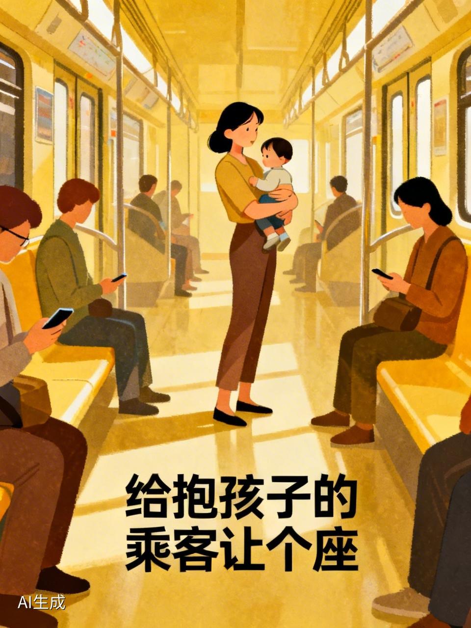 给抱孩子的让。别人都是一个人，且最少还有一只手可以抓扶手。抱小孩的就不行了，两只