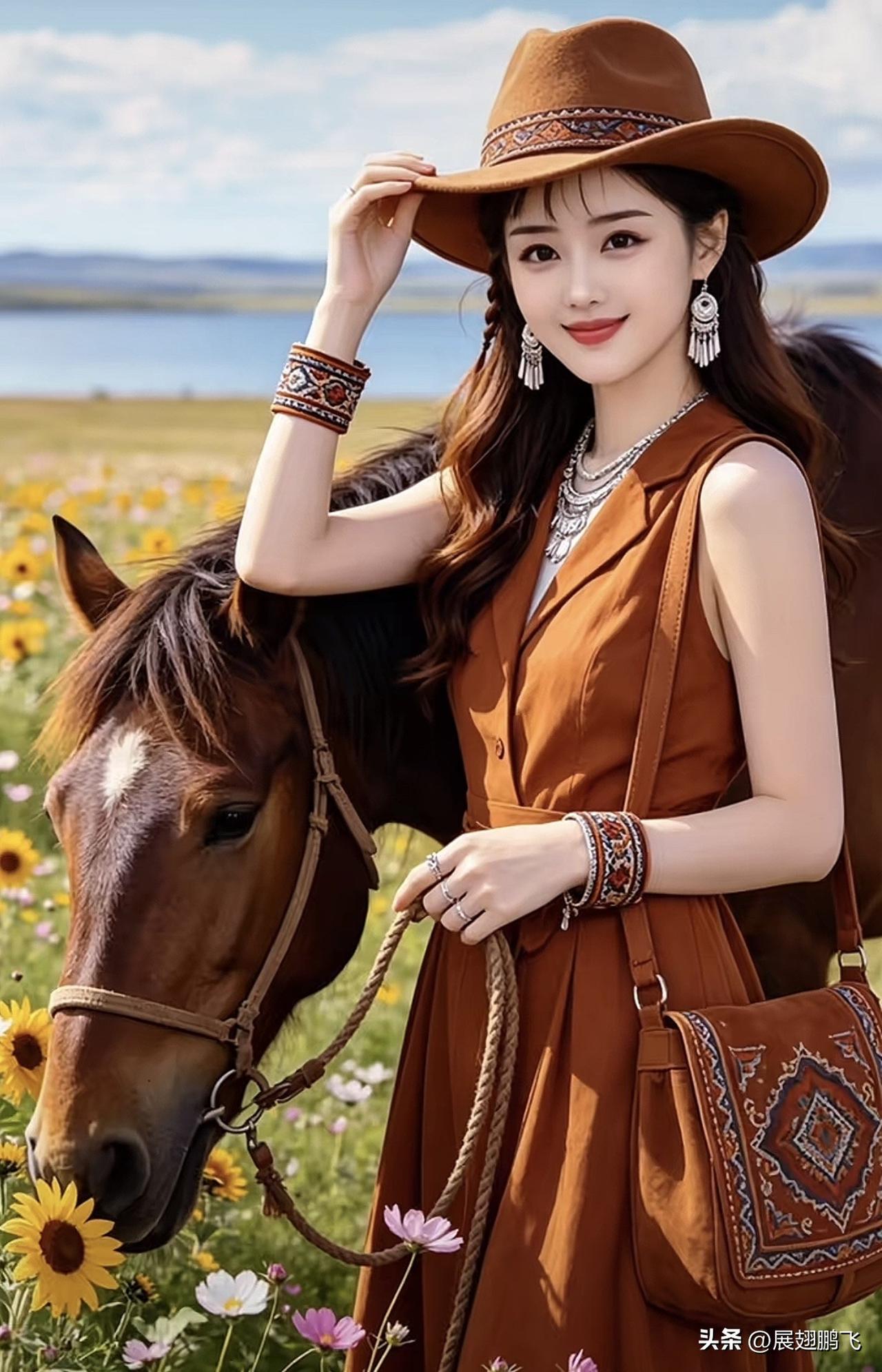 骑马少女，草原上的自由与美丽美女骑马图 草原骑马少女 草原骑马照片 草原骑马少女