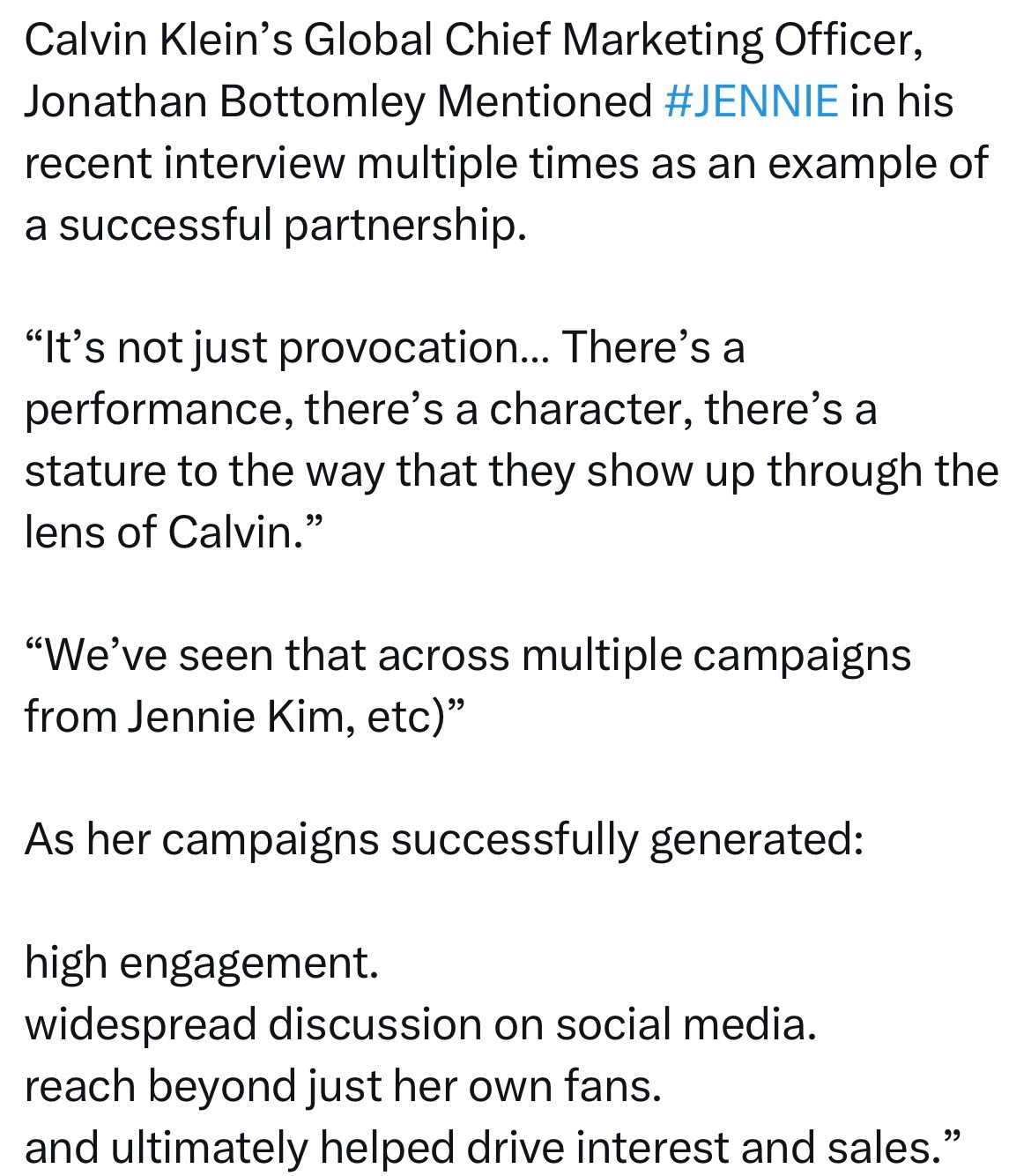 Calvin Klein 全球首席营销官 Jonathan Bottomley 