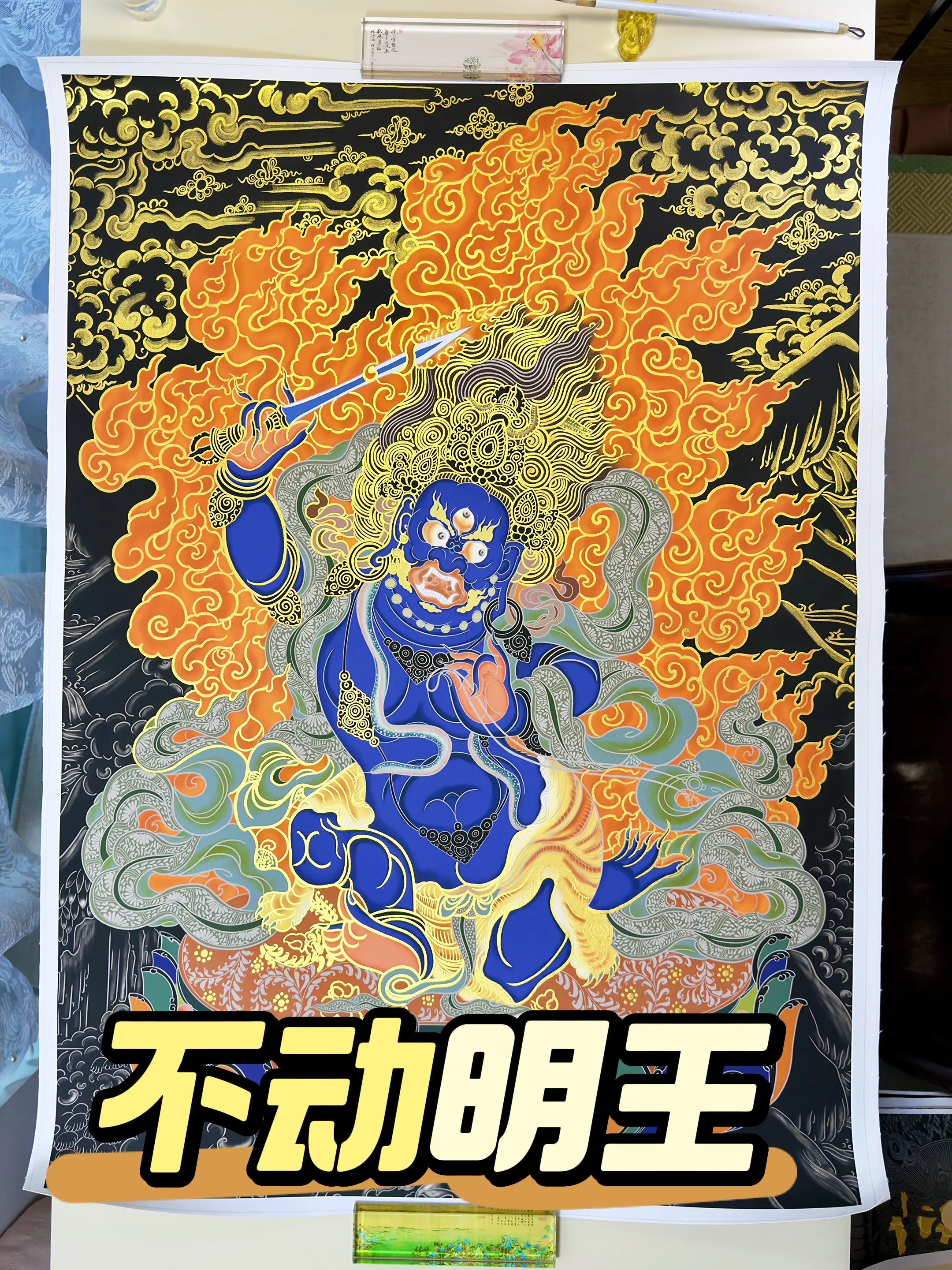 传统唐卡艺术 佛像绘画 描金