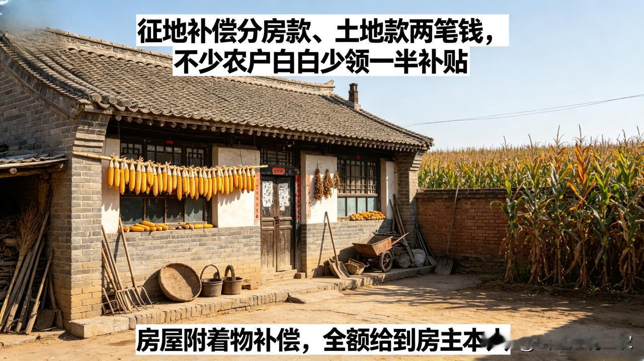农村征地补偿分两大笔钱，房款和土地款分开发放。
房屋、院墙、果树补偿全额给到房主
