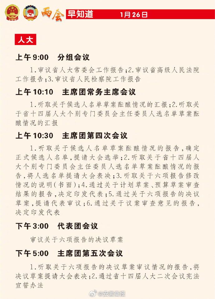 #筑梦新时代共绘新图景##聚焦2024安徽省两会# 【两会早知道（1月26日）】