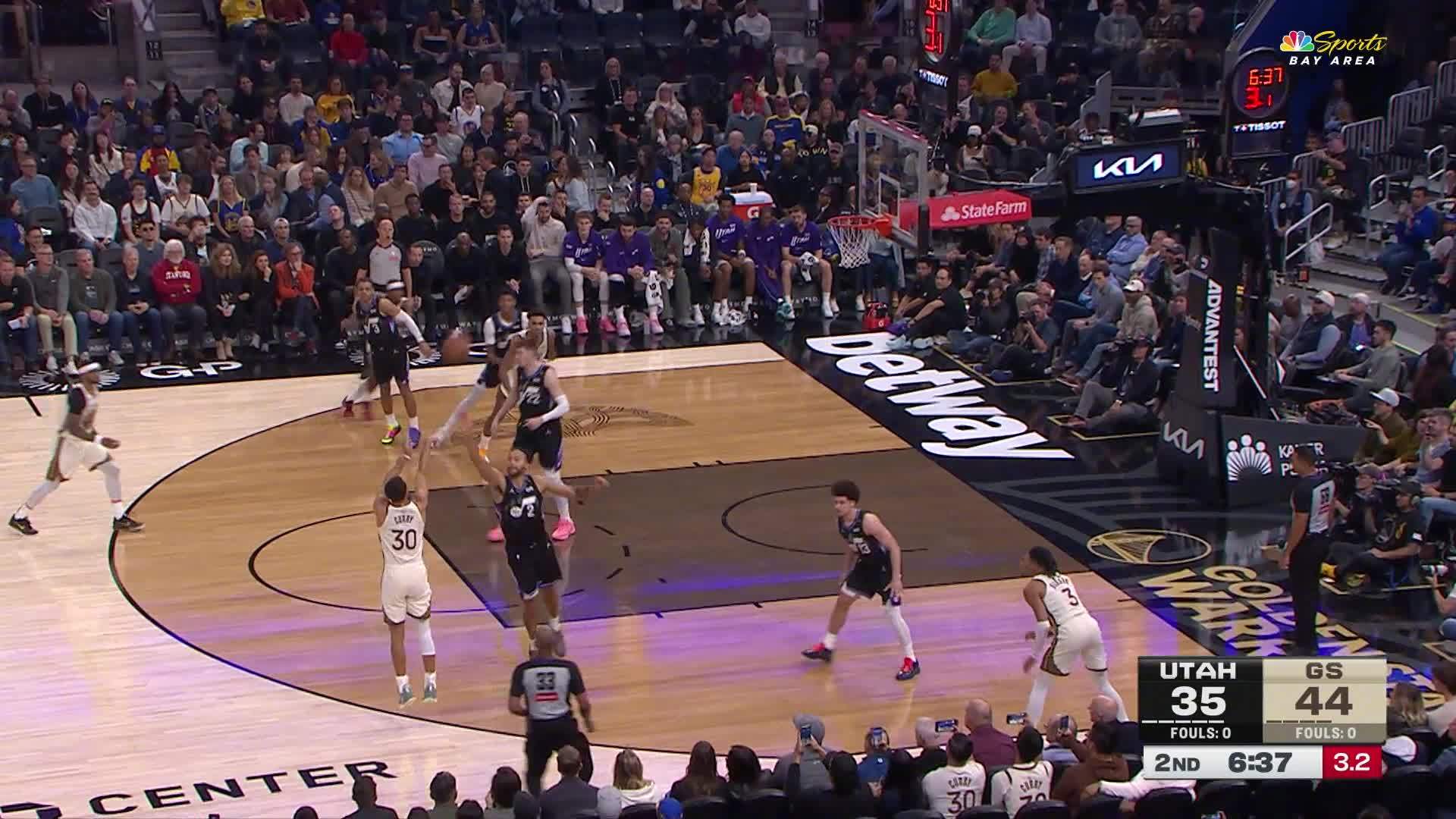 库里稳稳的三分🔥勇士50:38爵士。