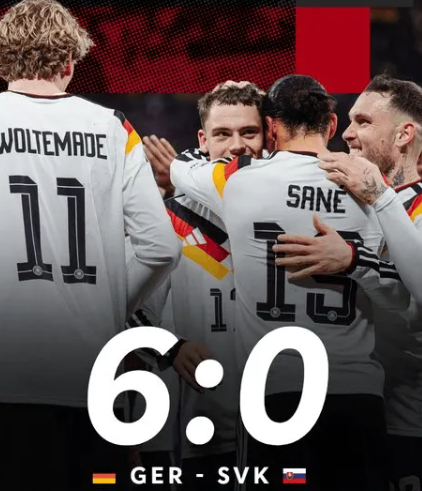 11月17日 世界杯欧洲区预选赛，德国主场6-0大胜斯洛伐克晋级世界杯。下面是双