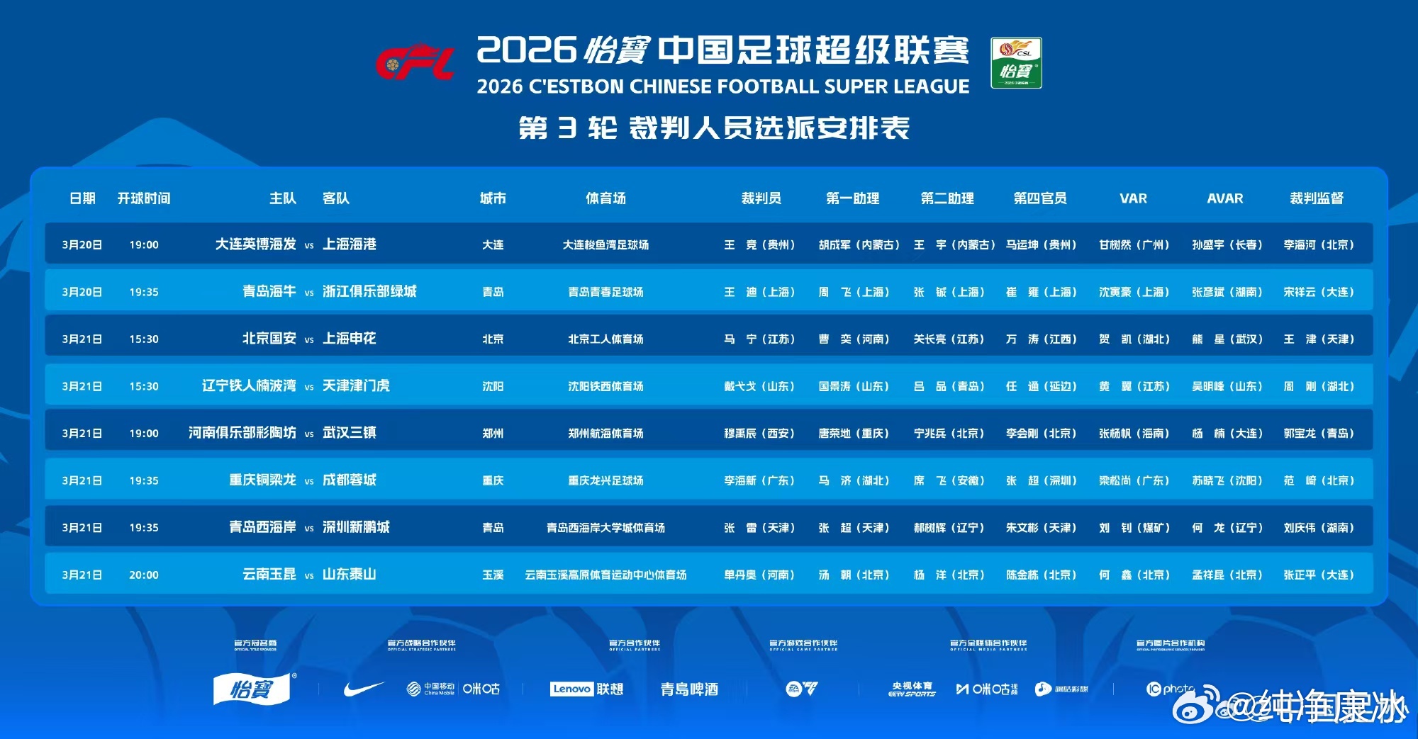 云南玉昆vs山东泰山 主裁判:单丹奥助理:汤朝，杨洋VAR:何鑫 