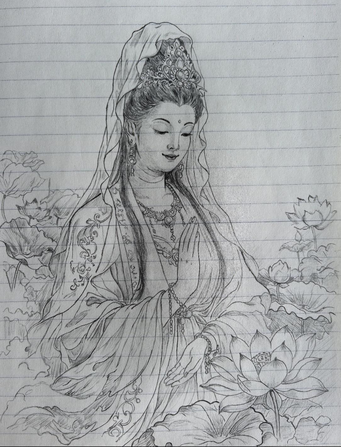 一网友画的观音画像！你觉得他画得怎么样？