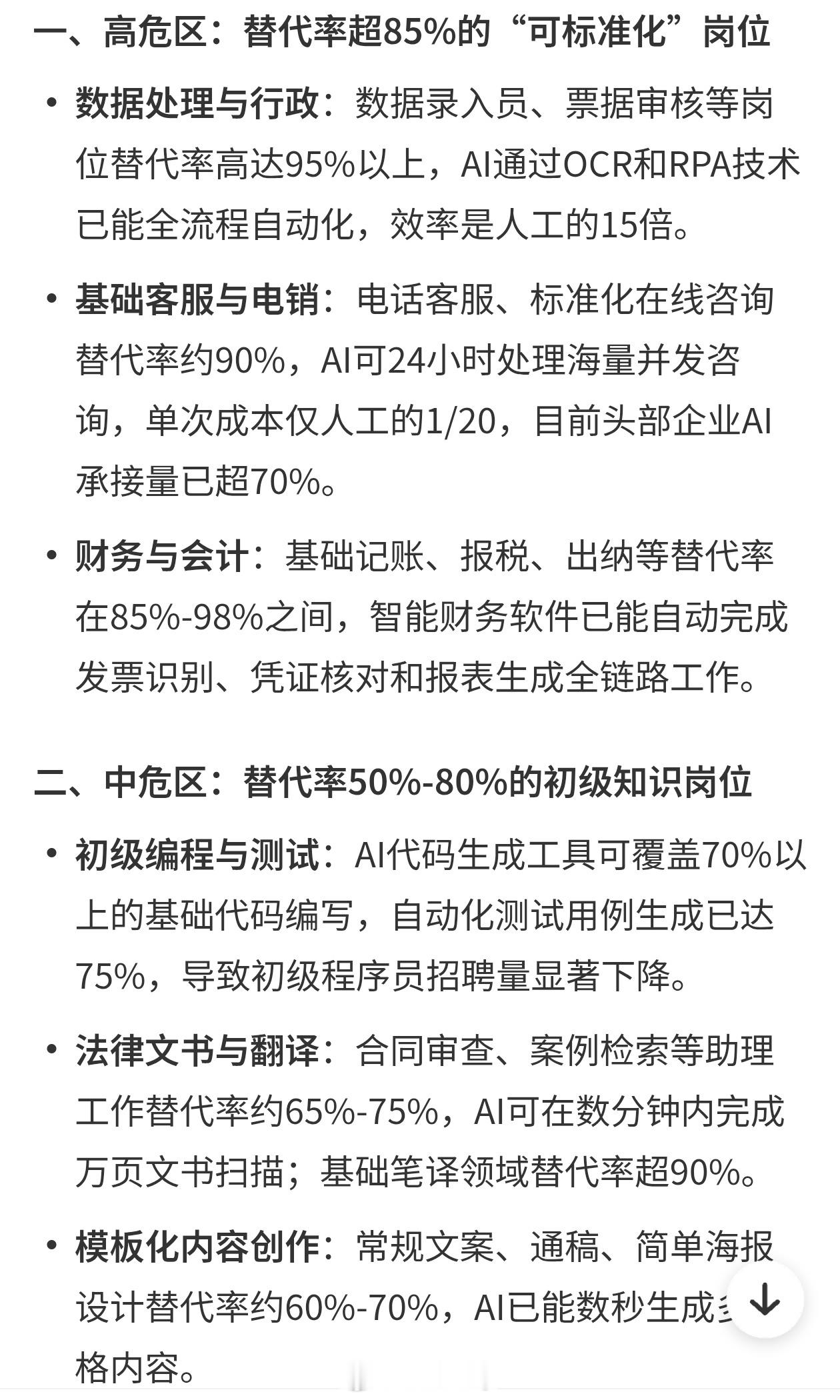 各个行业被AI取代的概率说实在的都不好说，最先取代的一定是基础岗位，AI是工具，