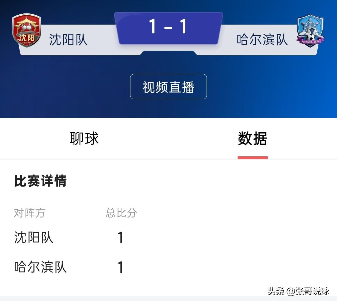 东北超积分榜丨沈阳1-1战平哈尔滨，长春队2胜3平积9分排名第一，沈阳队2胜2平