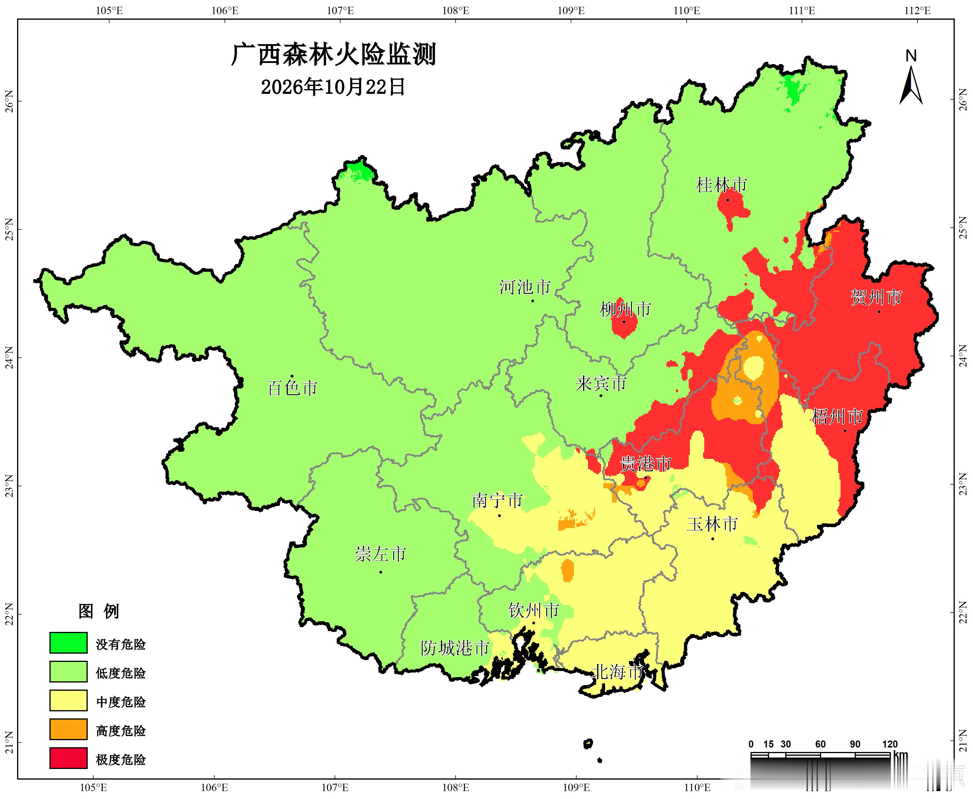 广西天气[超话]预计10月23-30日，前期和中期，森林火险火险等级高；后期桂西