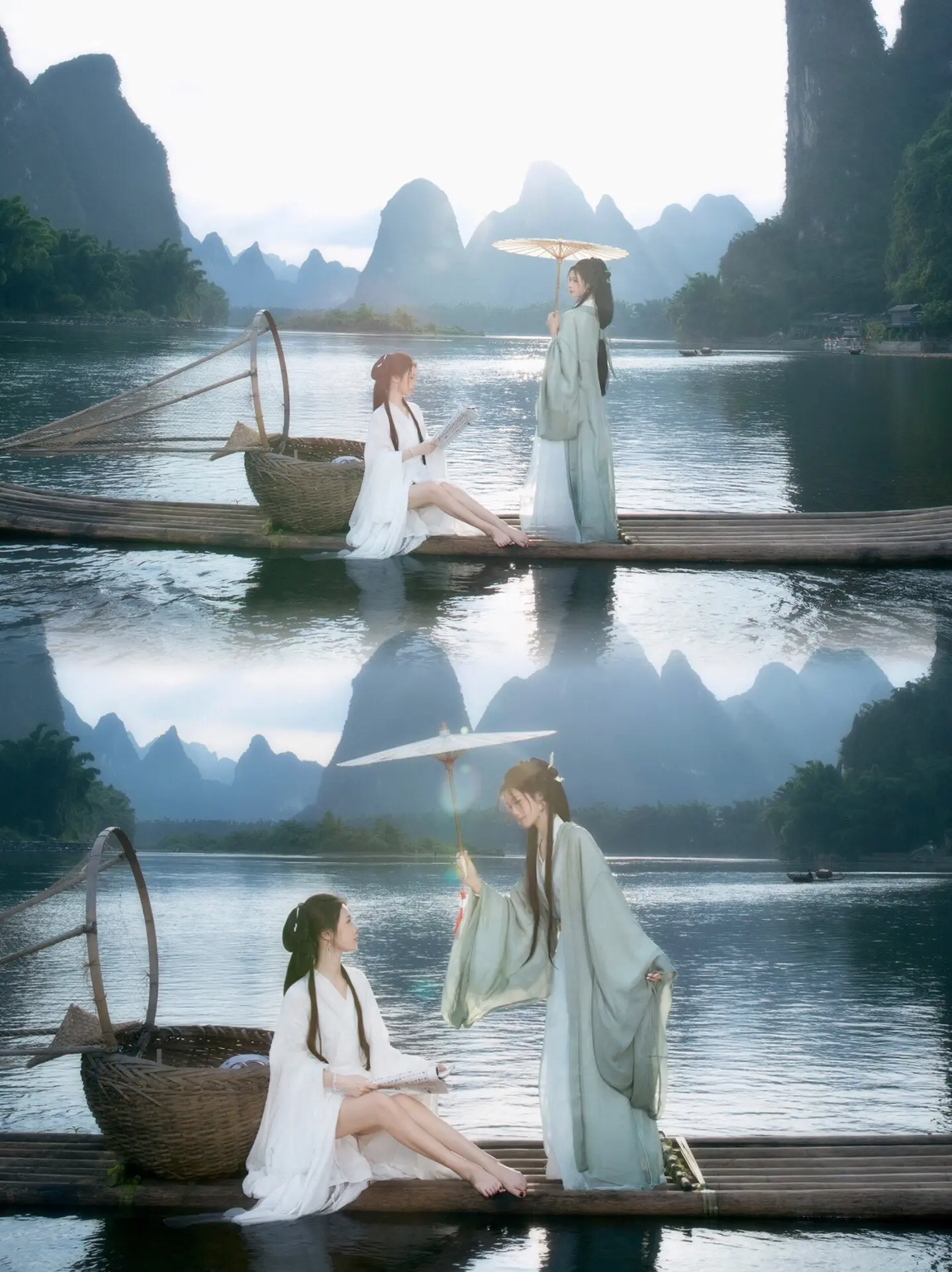 青白汉服才是闺蜜写真天花板吧丨阳朔漓江竹筏写真