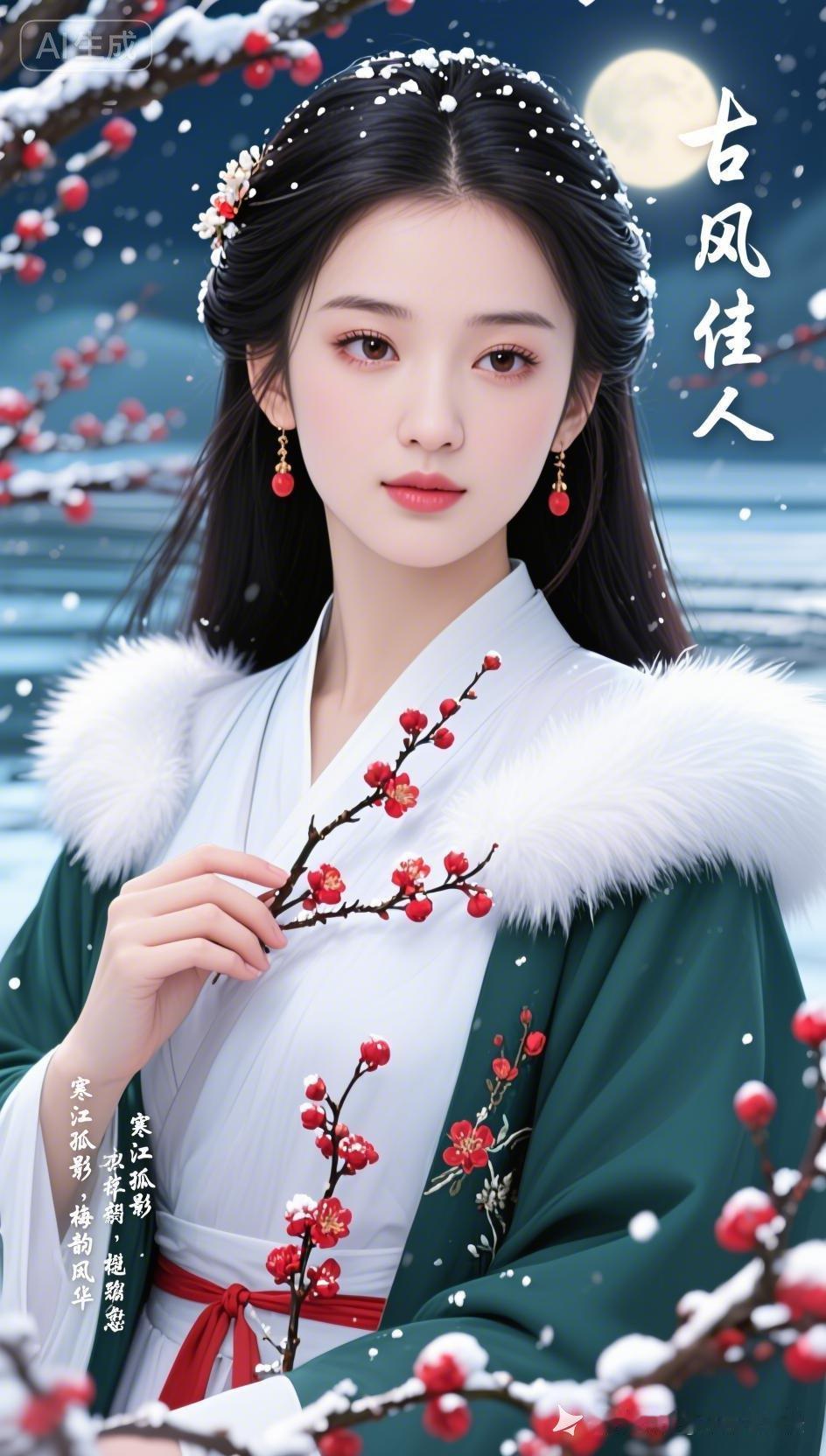 古风佳人，寒江孤影，梅韵风华！