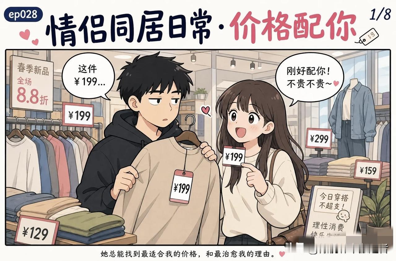 趣味漫画：女朋友说：“这件衣服好看吗？”我看了一眼价格标签：“好看，特别配你。”