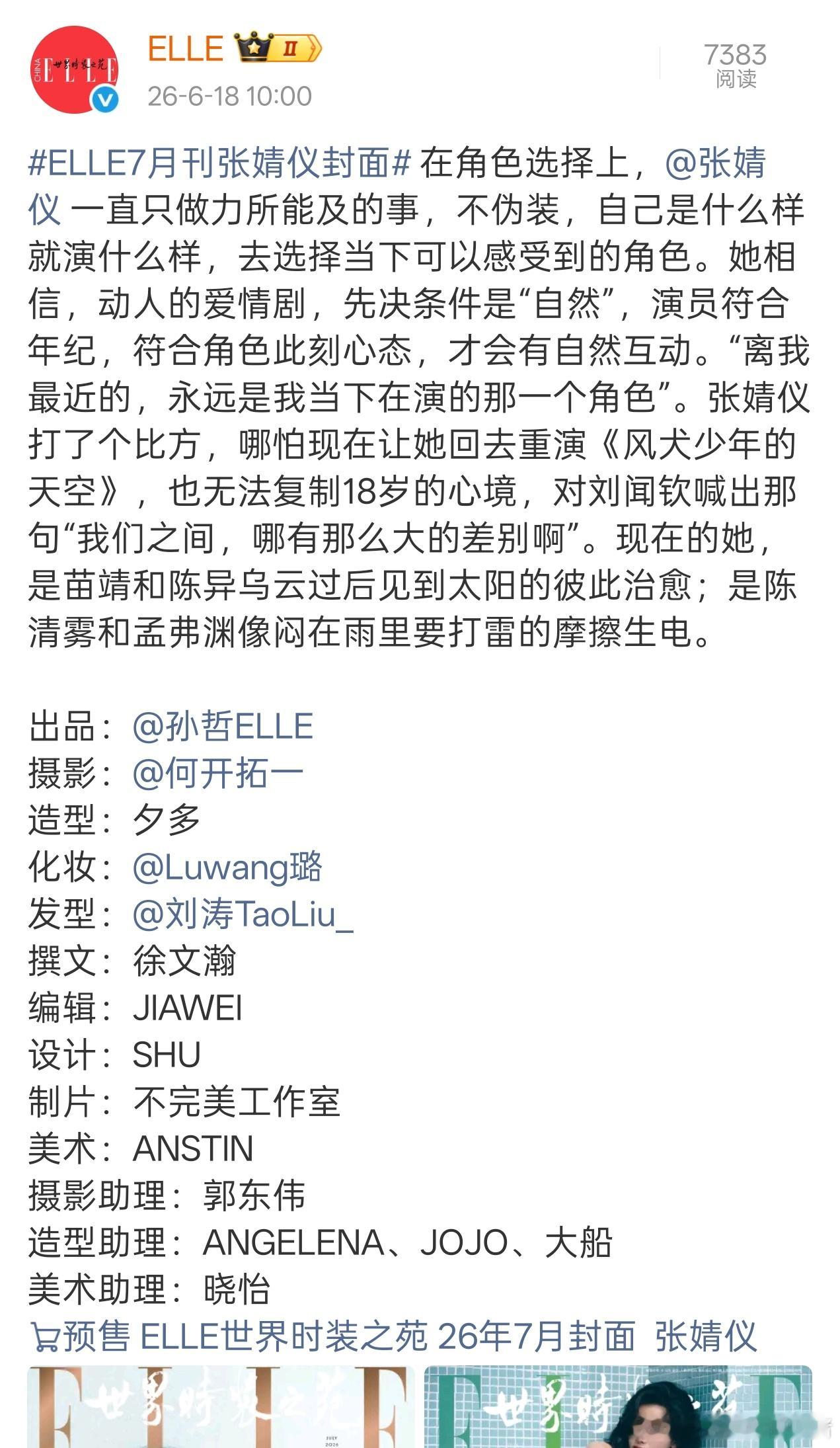 张婧仪ELLE封面造型